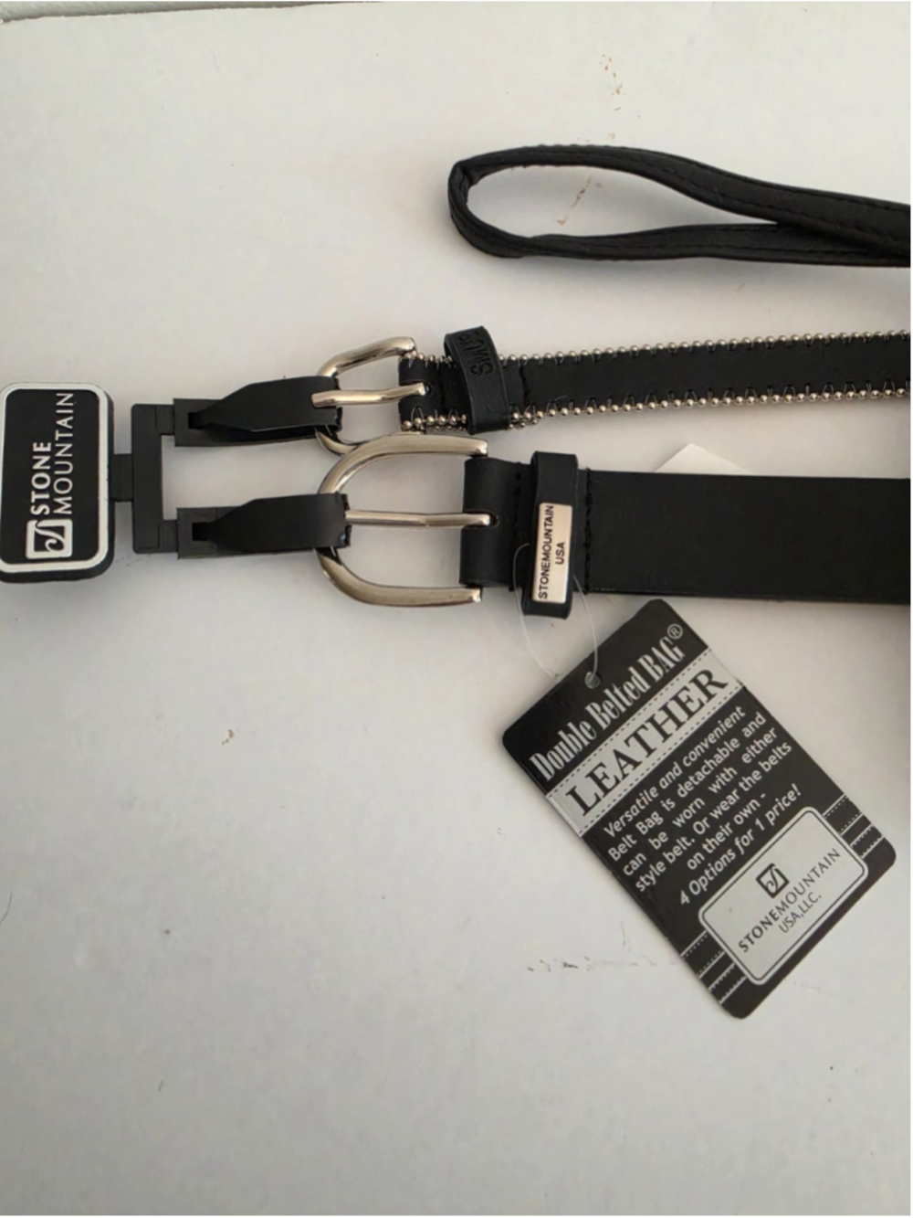 Stone Mountain Double Belt With Belt Bag Black Leather Medium Or Small